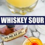 collage of photos of whiskey sour recipe