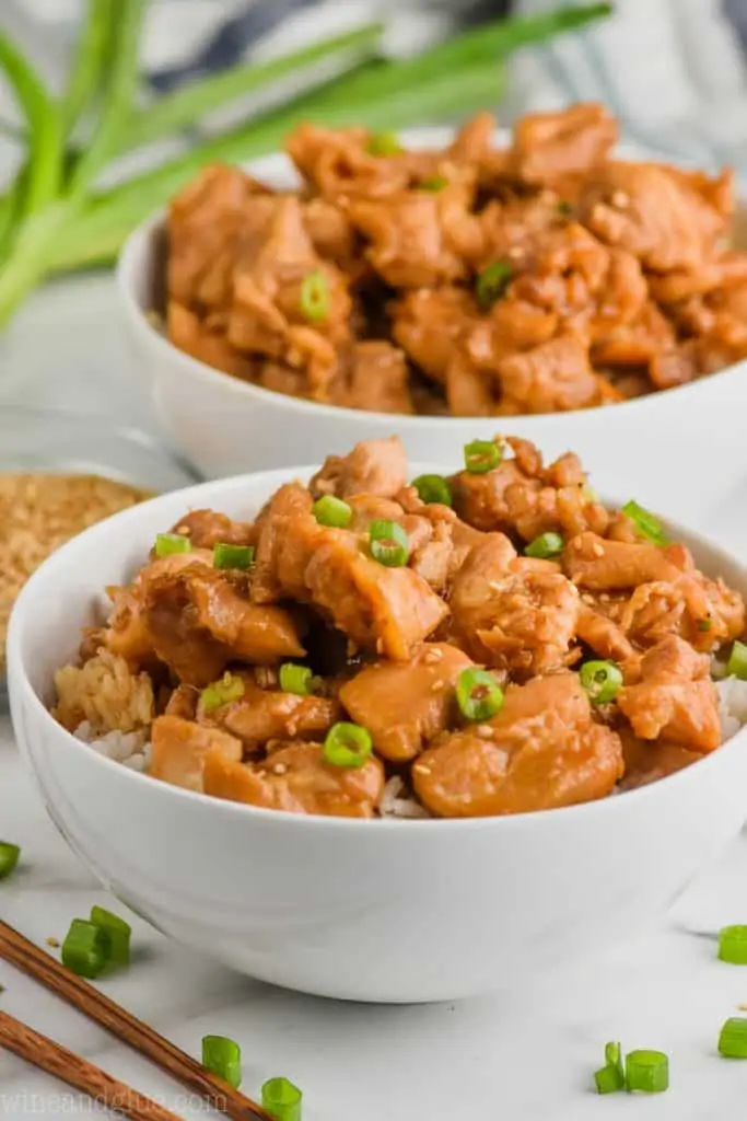 bowl of bourbon street chicken recipe topped with scallions