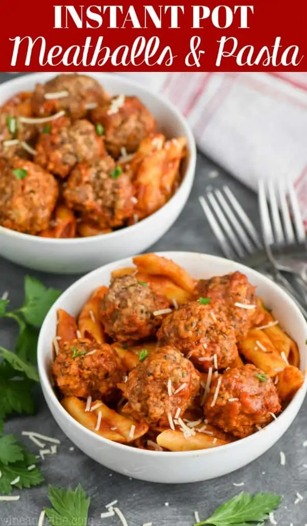 bowl of instant pot meatballs and pasta