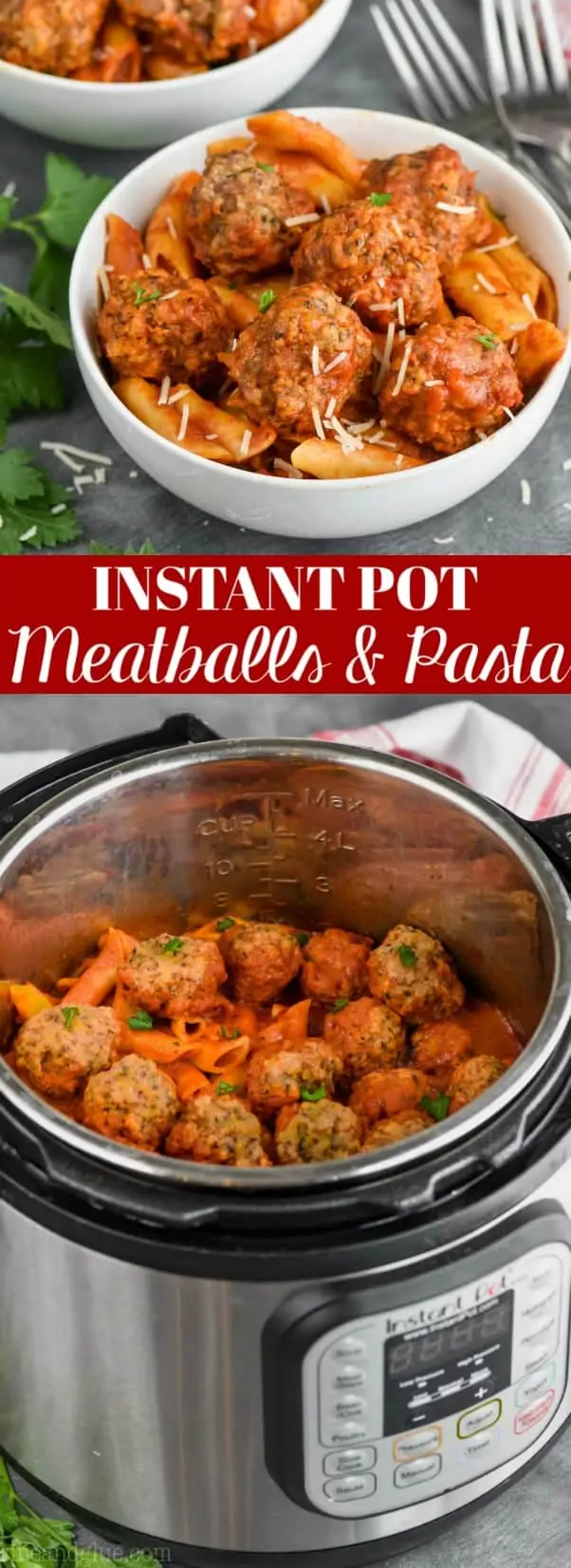 bowl of instant pot meatballs and pasta