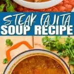 bowl of steak fajita soup recipe topped with sour cream, cilantro, and jalapeños