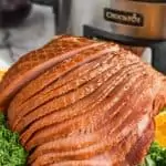 slow cooker ham spiral cut and on a platter