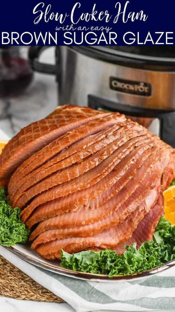 slow cooker ham spiral cut and on a platter