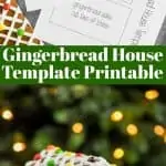 overhead photo of gingerbread house template printable next to gingerbread pieces