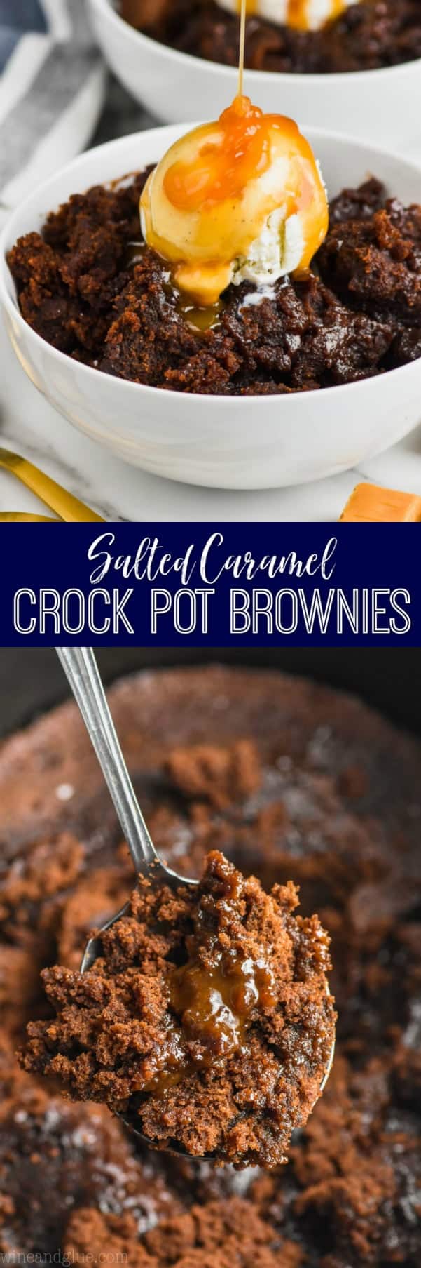 collage of photos of crock pot brownies