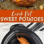 collage of photos to demonstrate how to cook a sweet potato in the crock pot
