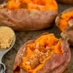 a crock pot sweet potato with brown sugar and butter on it