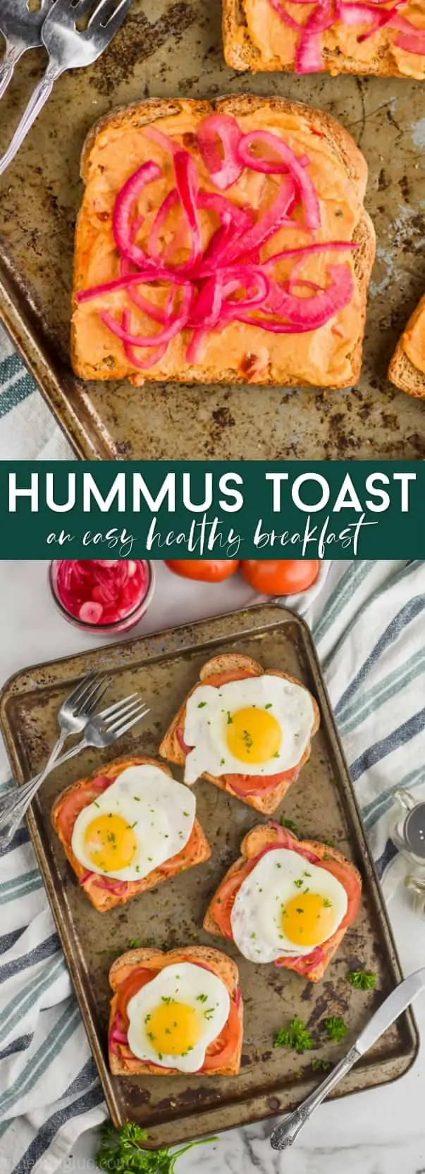 collage of hummus toast recipe