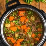 overhead view of beef stew in the instant pot