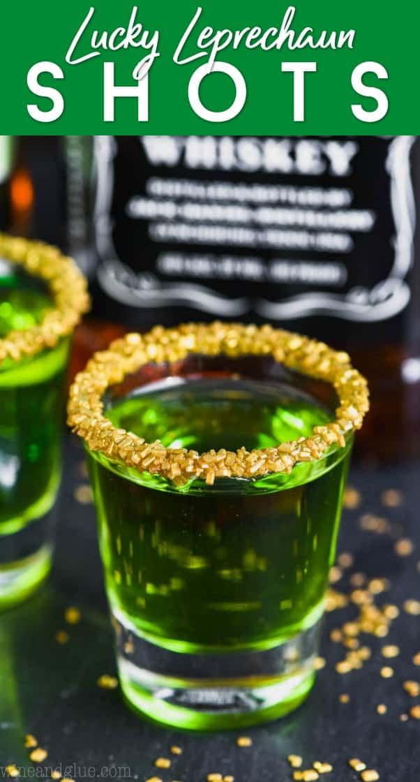 shot glass of lucky leprechaun shots rimmed with gold sprinkles