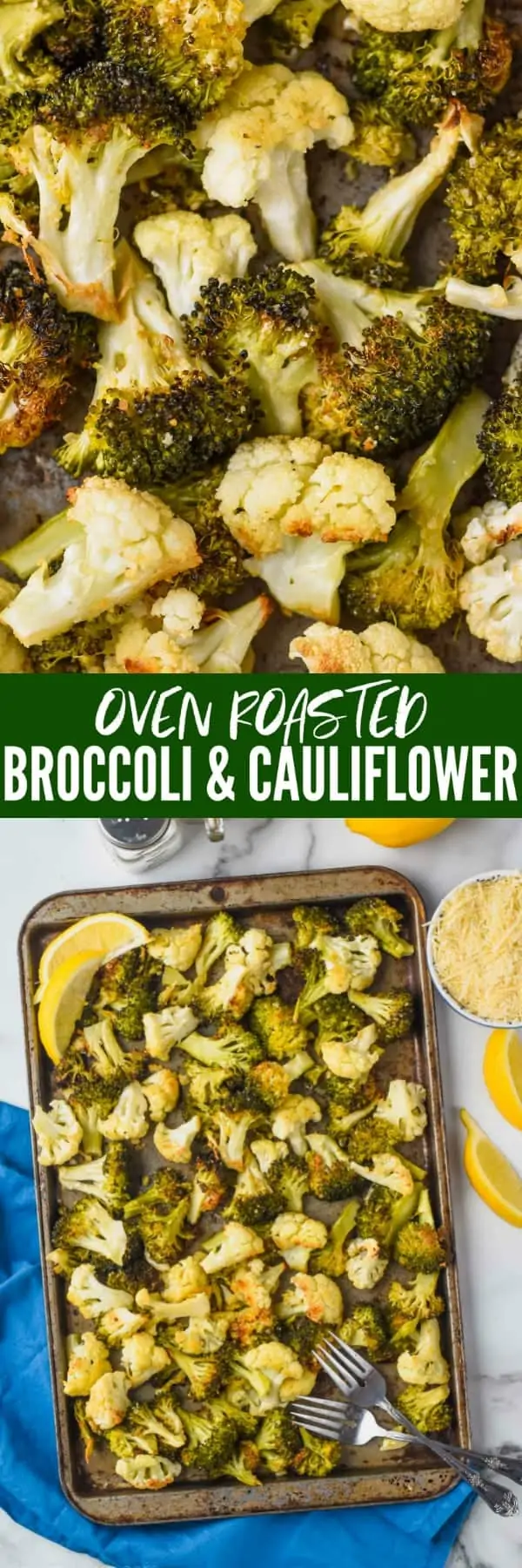 collage of photos of roasted broccoli and cauliflower