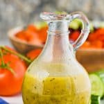 greek salad dressing in a salad dressing container