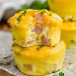two ham and cheese egg muffins stacked