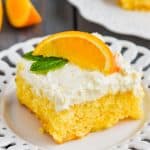 mandarin orange cake recipe on a white plate