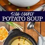collage of slow cooker potato soup recipe photos