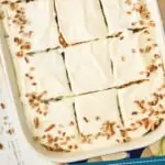 overhead photo of baking dish full of carrot cake