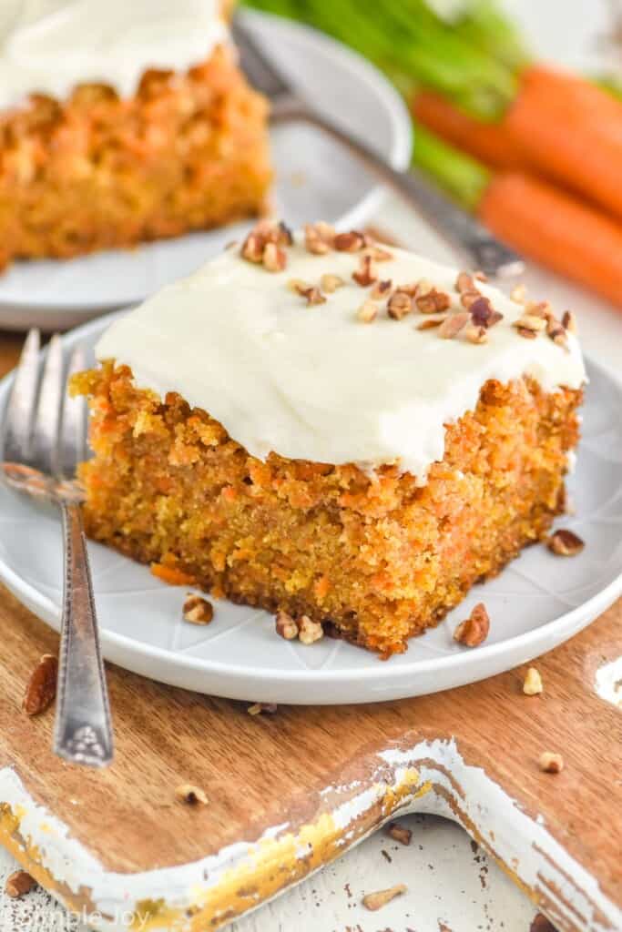 a piece of easy carrot cake recipe on a small plate