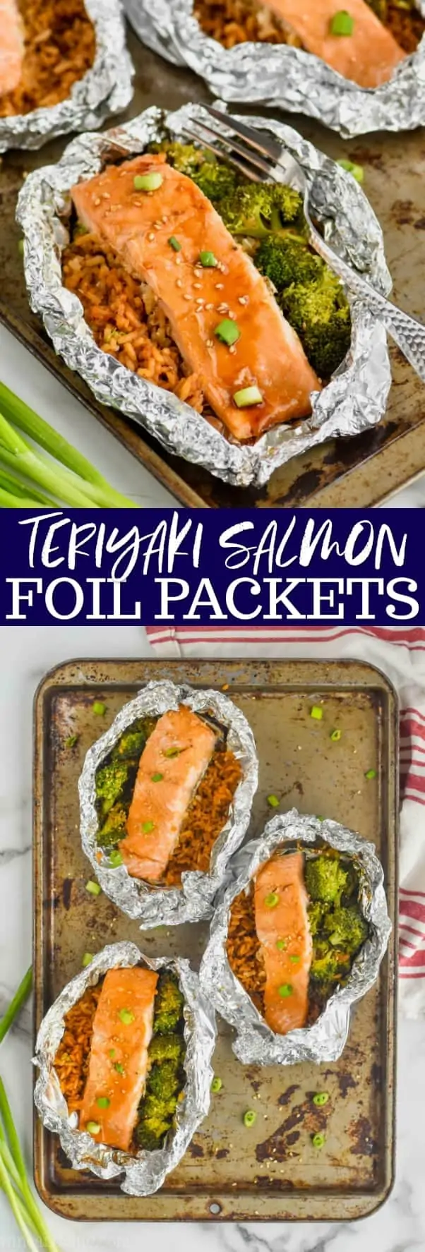 collage of teriyaki salmon foil packets recipe picture