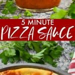 collage of photos of homemade pizza sauce