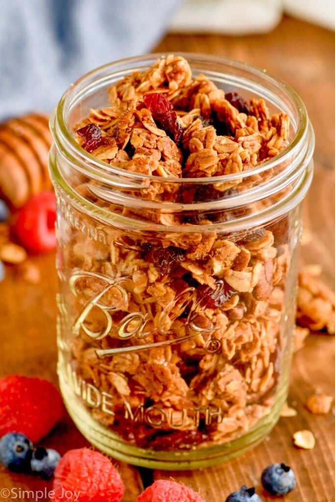 a small glass ball jar full of granola recipe