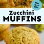 collage of photos of zucchini muffins