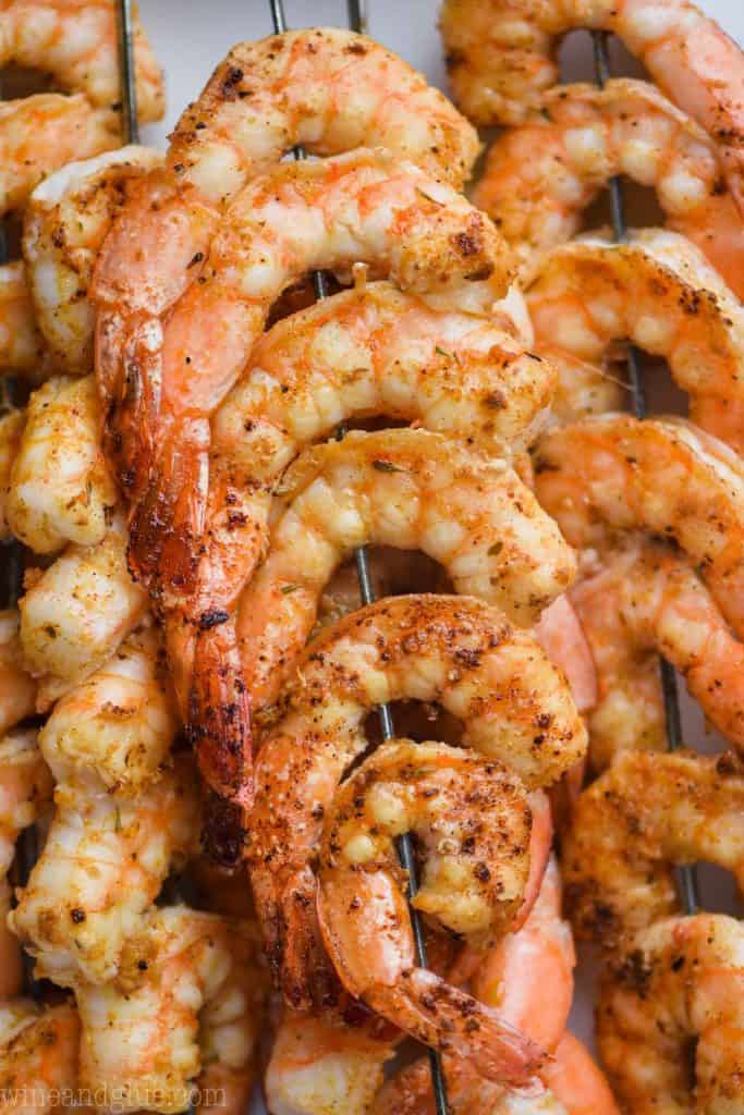 close up of cajun shrimp skewers recipe