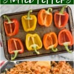 collage of how to make ground turkey stuffed peppers