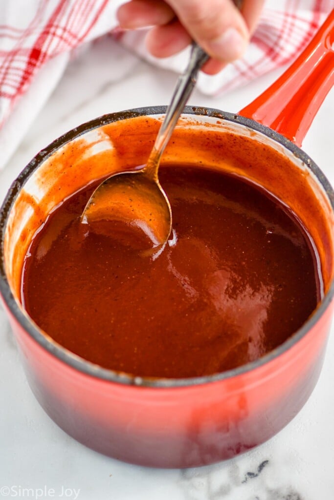 small saucepan full of homemade bbq sauce