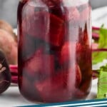 pinterest graphic of a mason jar full of pickled beets (says: pickled beets simplejoy.com)