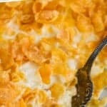 pinterest graphic of a close up of potato casserole, says: "the best cheesy potatoes, simplejoy.com"