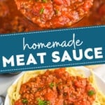 Pinterest graphic of meat sauce recipe