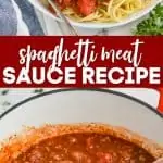 collage of photos of homemade spaghetti meat sauce recipe