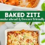 collage of photos of baked ziti recipe