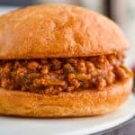 extreme close up of crock pot sloppy joe - 17
