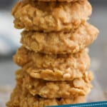 Pinterest graphic of Peanut Butter No Bake Cookies stacked