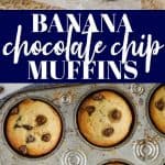 collage of photos of chocolate chip banana muffins