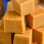close up picture of a stack of peanut butter fudge
