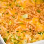 collage of photos of chicken and broccoli rice casserole