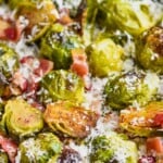 up close of roasted brussel sprouts with parmesan cheese and bacon - 10