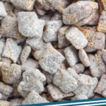 pinterest graphic close up overhead of puppy chow