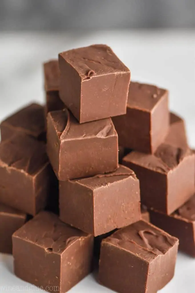 a four level high pyramid of chocolate fudge