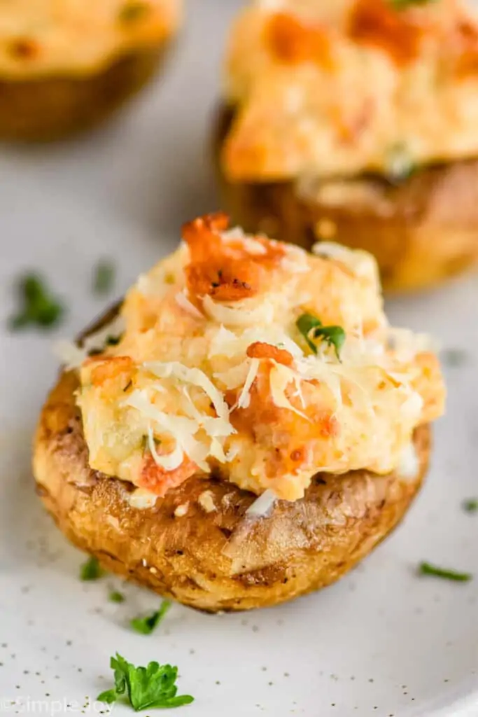 a close up of a stuffed mushroom