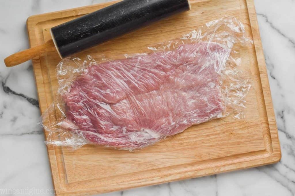 a pork tenderloin that was butterflied and then flattened using a rolling pin