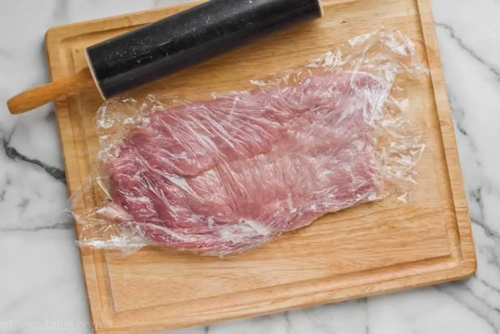 a pork tenderloin that was butterflied and then flattened using a rolling pin