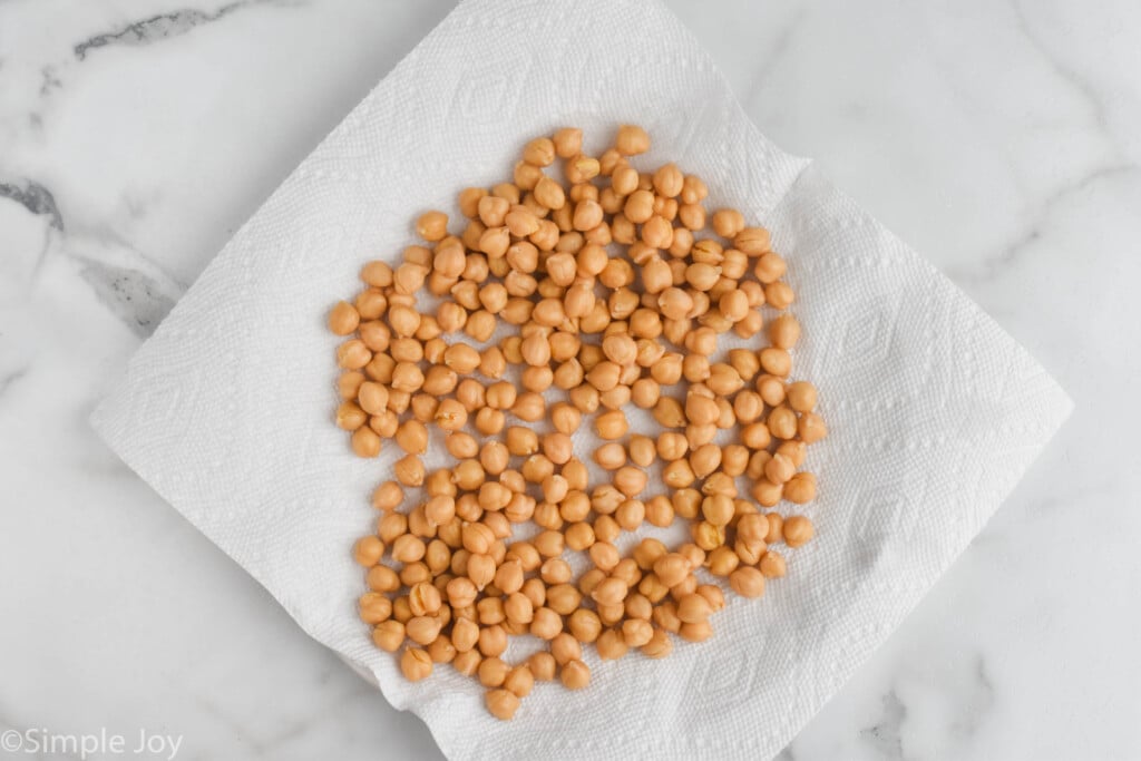 chickpeas that have been washed and dried on a paper towel