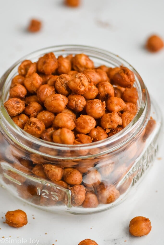 small mason jar full of roasted chickpeas