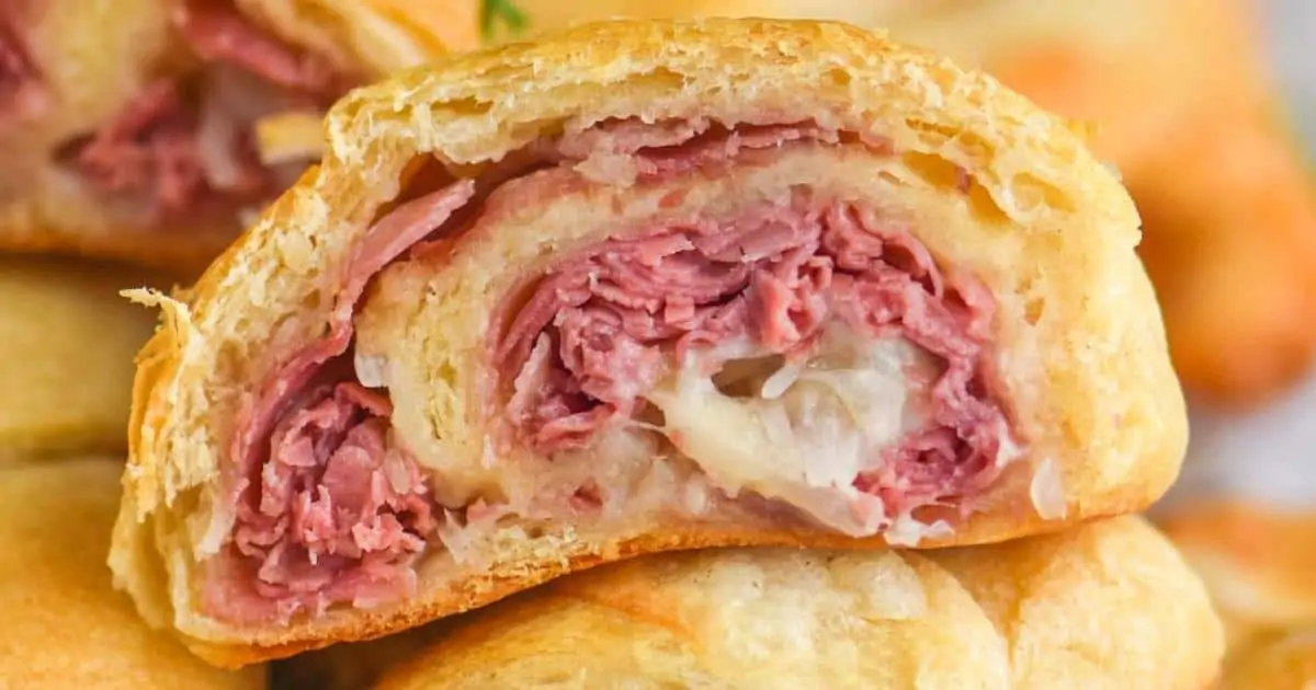close up of the inside of a reuben crescent roll - 2