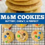 collage of photos of m & m cookies