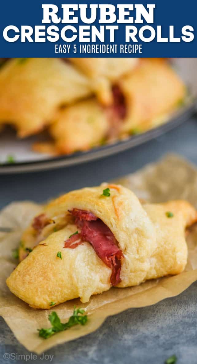 close up of a crescent roll made with corned beef to make it a reuben crescent roll