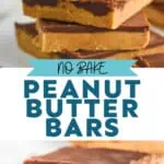 pinterest graphic of peanut butter bars, says "no bake peanut butter bars simplejoy.com"